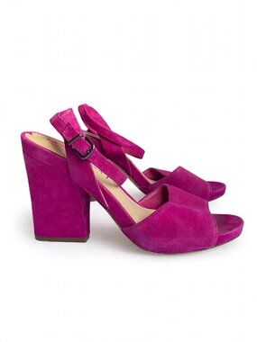 Via Spiga Fuchsia Suede Block Heel Sandals, Ankle Strap, US 6M (EU 36)
